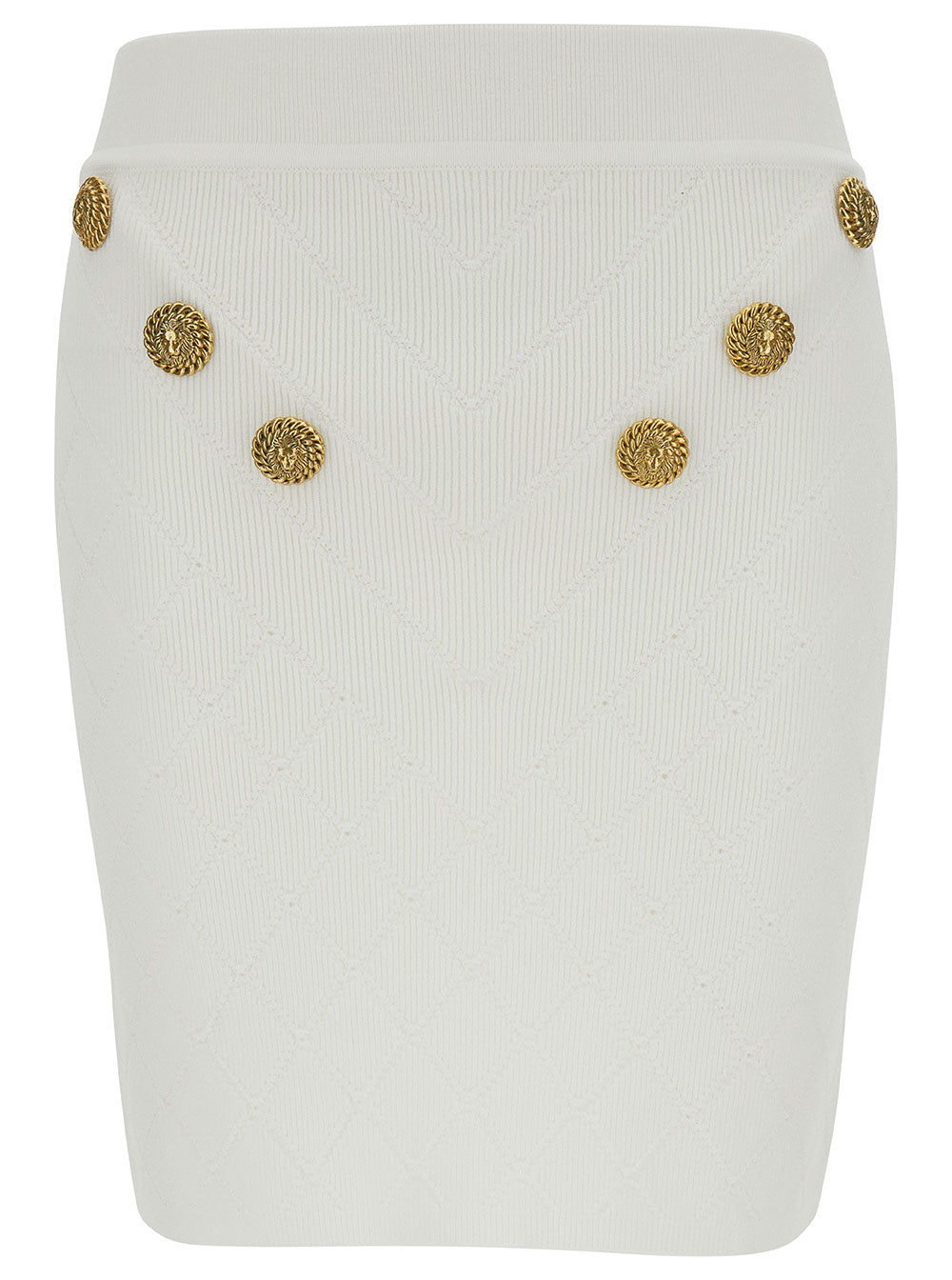 Balmain Women White Mini Pencil Skirt With Jewel Buttons In Viscose Blend Woman BALMAIN