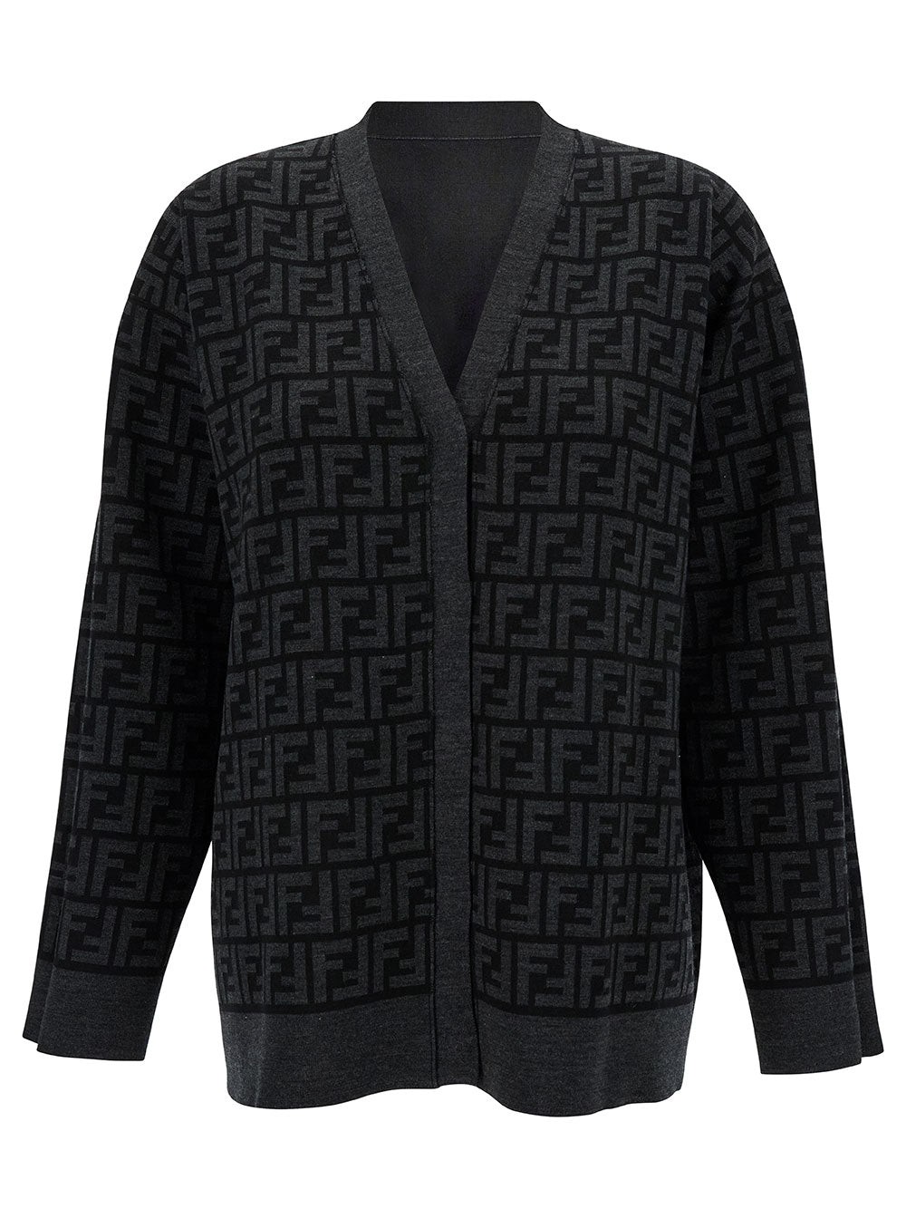 Fendi Women Black Reversible Cardigan With Jacquard Ff Motif In Knit Woman FENDI
