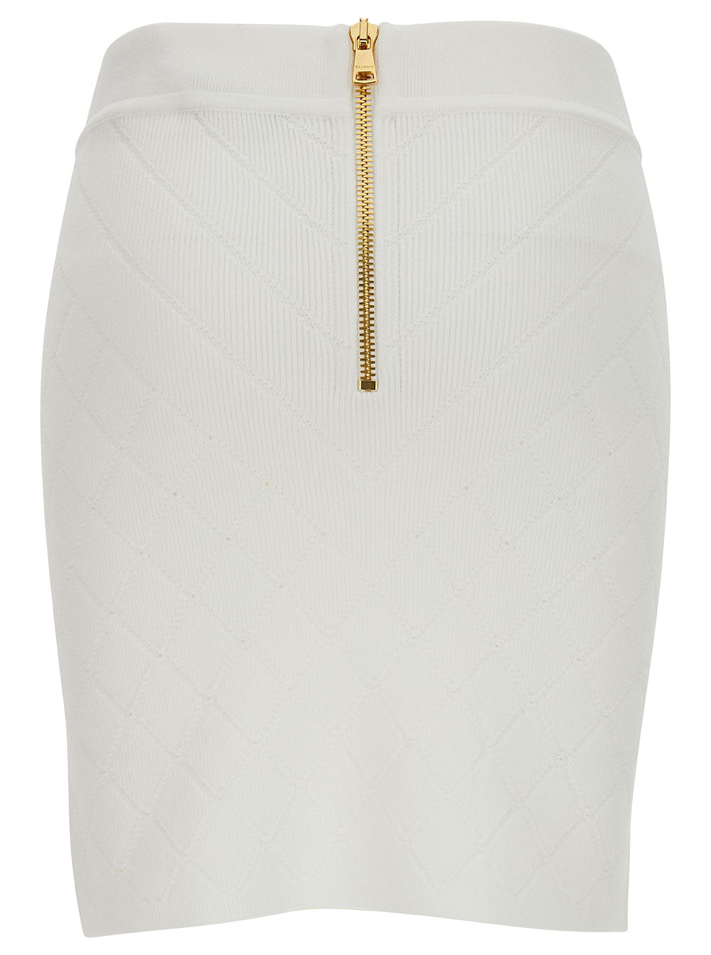 Balmain Women White Mini Pencil Skirt With Jewel Buttons In Viscose Blend Woman BALMAIN