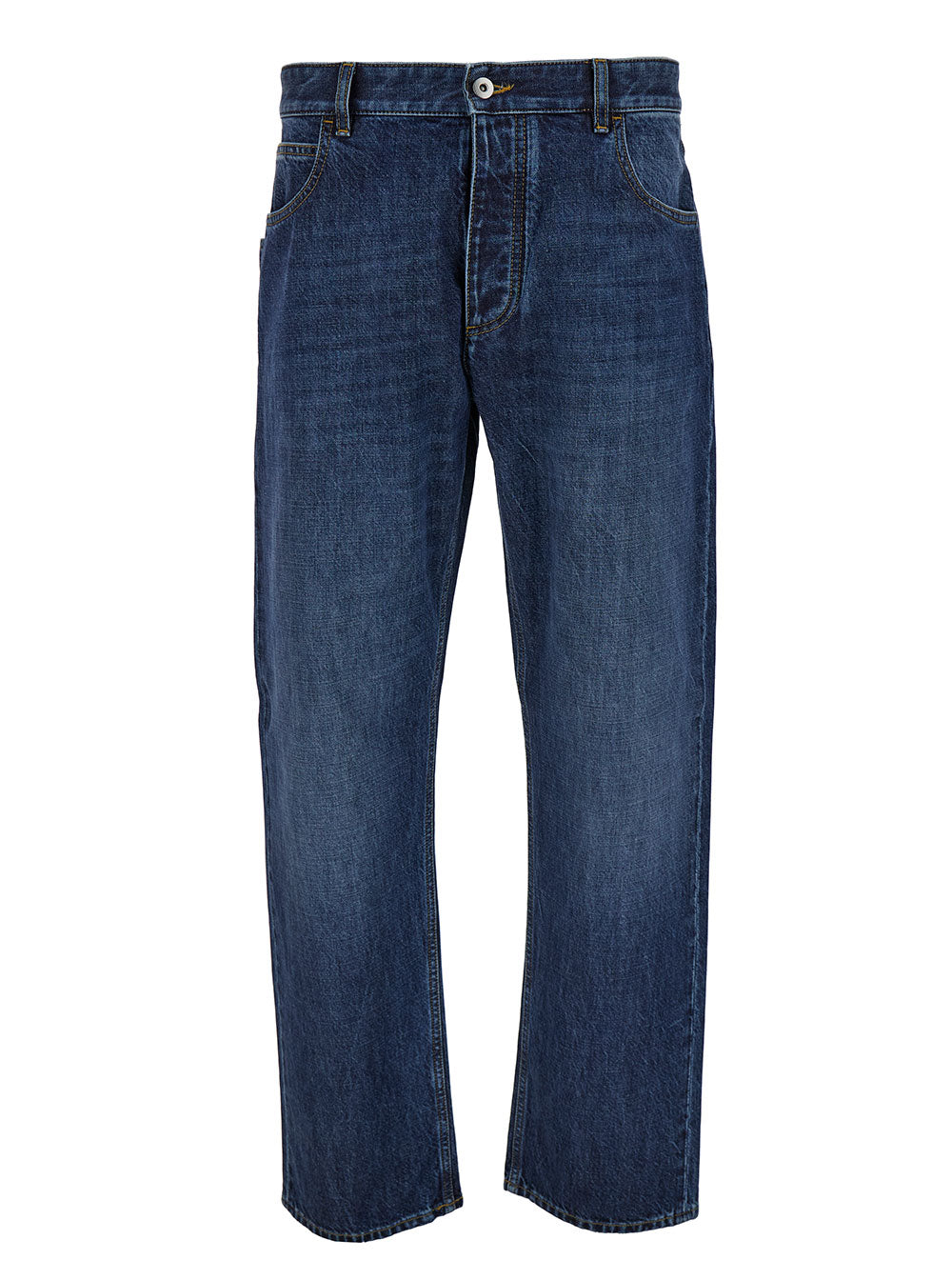 Bottega Veneta Men Blue Straight Jeans With Logo Patch In Denim Man BOTTEGA VENETA