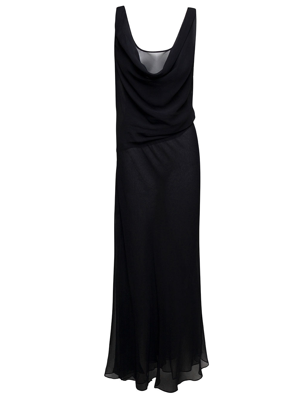 Christopher Esber Women Long Black Relaxed Dress With Draped Neckline In Silk Woman CHRISTOPHER ESBER