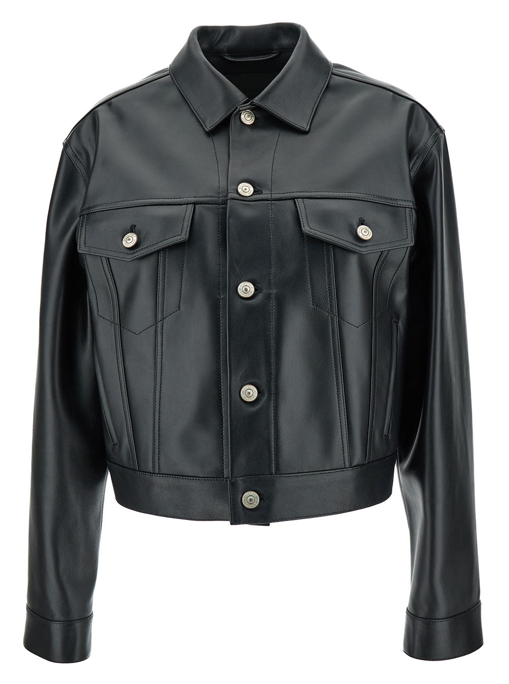 Balenciaga Women Black Cropped Jacket With Silver-Tone Branded Buttons In Super Smooth Leather Woman BALENCIAGA