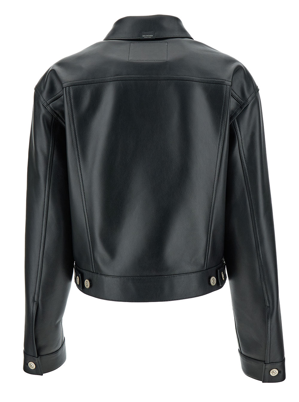 Balenciaga Women Black Cropped Jacket With Silver-Tone Branded Buttons In Super Smooth Leather Woman BALENCIAGA