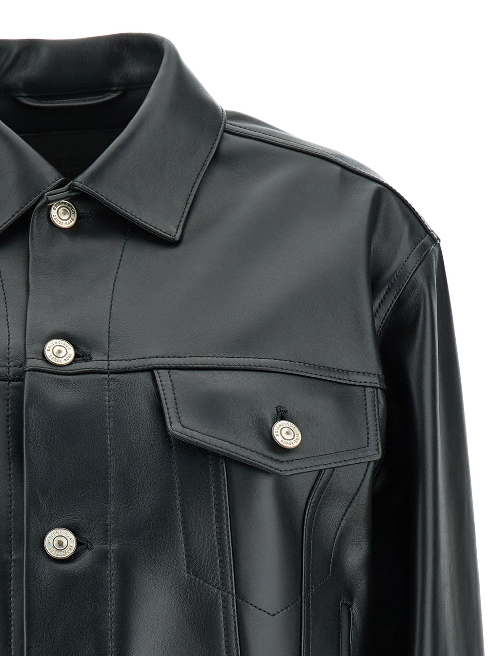 Balenciaga Women Black Cropped Jacket With Silver-Tone Branded Buttons In Super Smooth Leather Woman BALENCIAGA