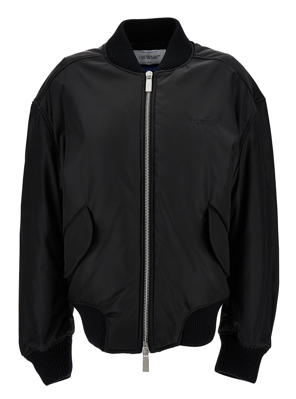 Off-White Women Blak Bomber Jacket With Tonal Logo Embroidery In Nylon Woman OFF-WHITE