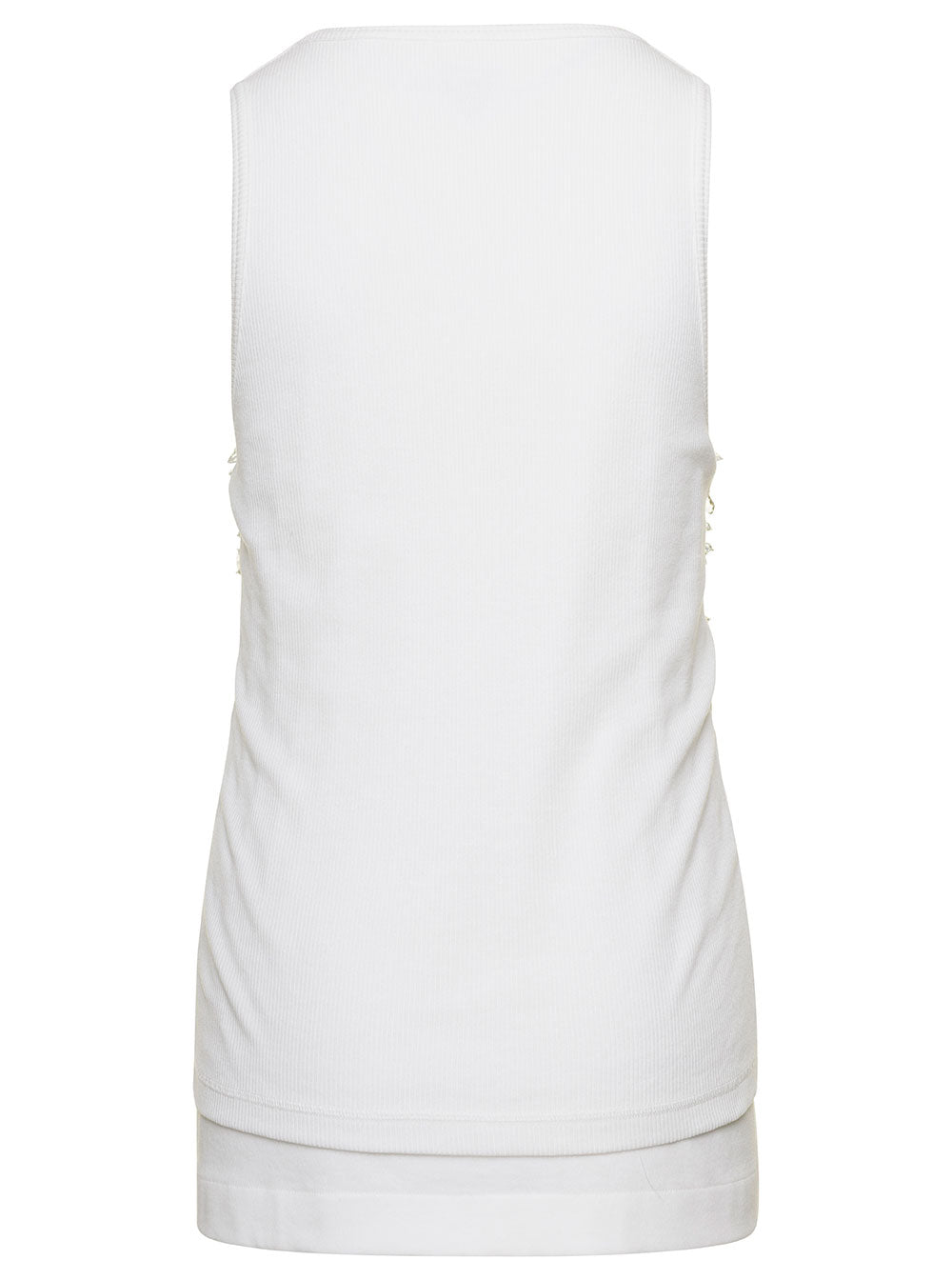 Bottega Veneta Women White Ribbed Tank Top With Embroidered Crystal Embellishment In Jersey Woman BOTTEGA VENETA