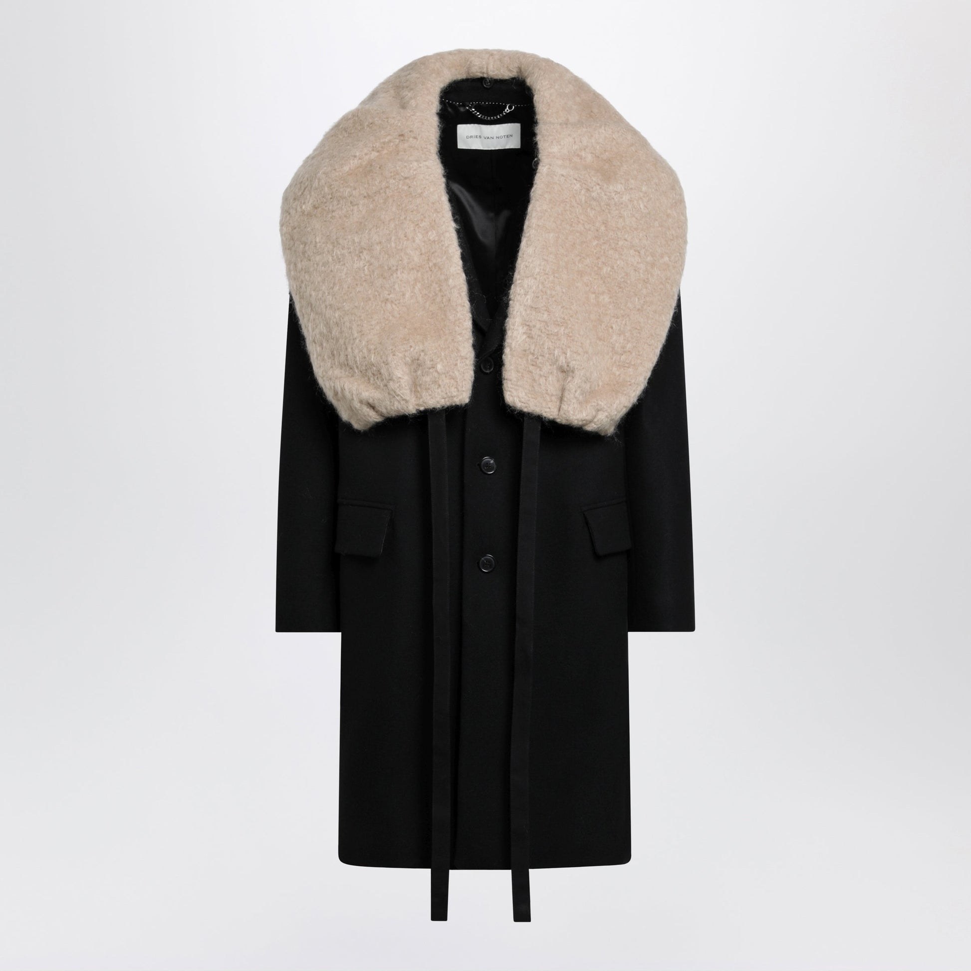 Dries Van Noten Black Coat With Removable Neckline Men DRIES VAN NOTEN