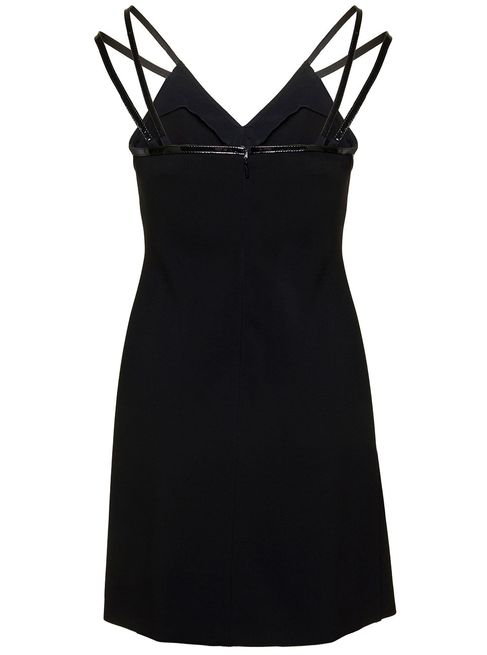 Gucci Women Mini Black Dress With Black Leather Trim And Double Strap In Stretch Viscose Woman GUCCI