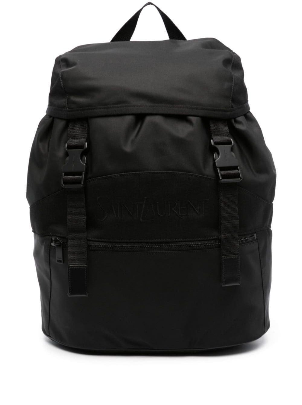 Saint Laurent Men Black Backpack With Tonal Logo Lettering Embroidery In Recycled Nylon Man SAINT LAURENT