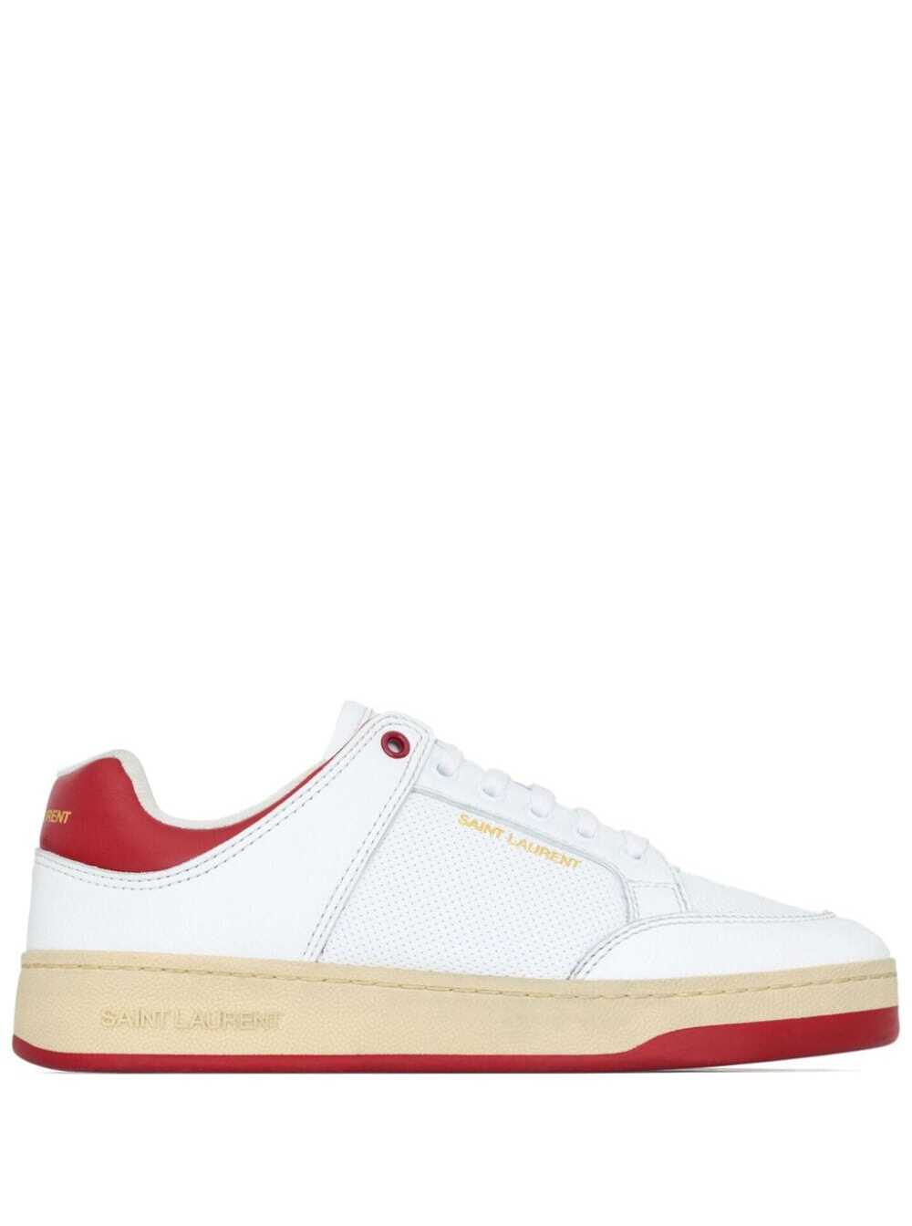 Saint Laurent Men White And Red Low Top Sneakers With Logo Detail In Leather Man SAINT LAURENT