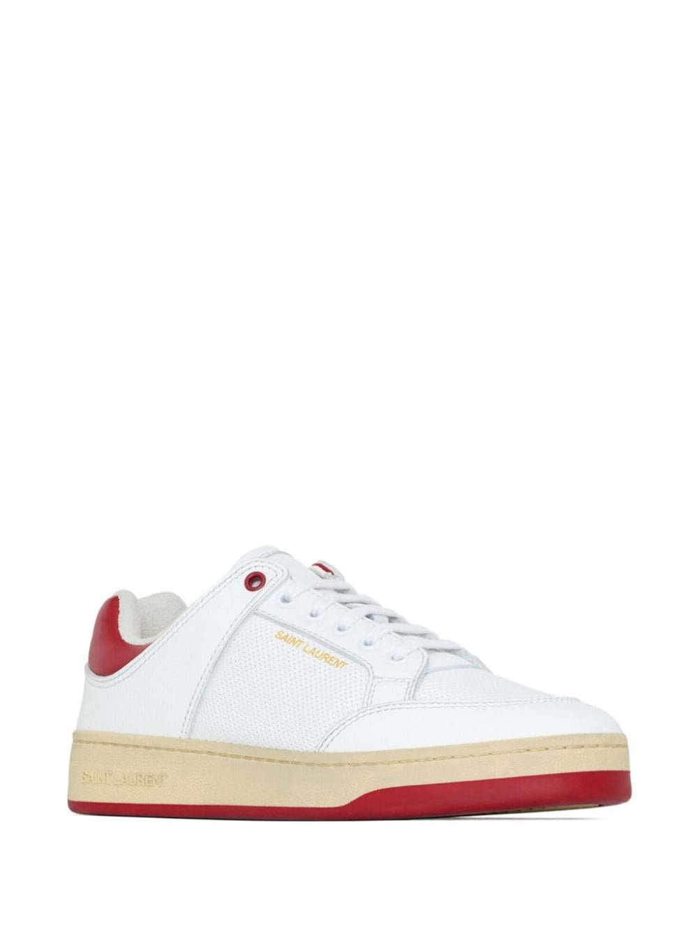 Saint Laurent Men White And Red Low Top Sneakers With Logo Detail In Leather Man SAINT LAURENT