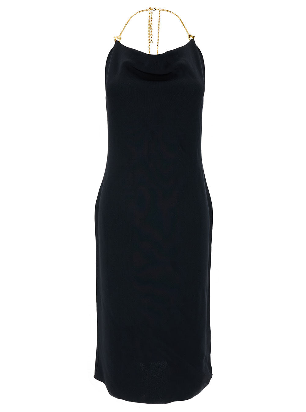 Bottega Veneta Women Midi Black Dress With Chain Strap In Double Viscose Woman BOTTEGA VENETA