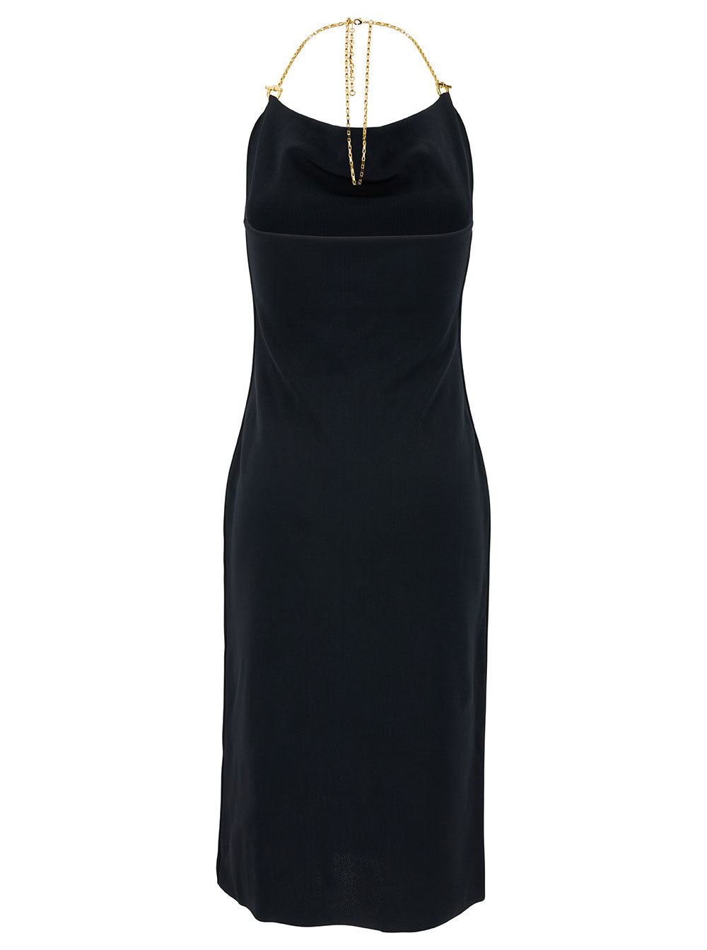 Bottega Veneta Women Midi Black Dress With Chain Strap In Double Viscose Woman BOTTEGA VENETA