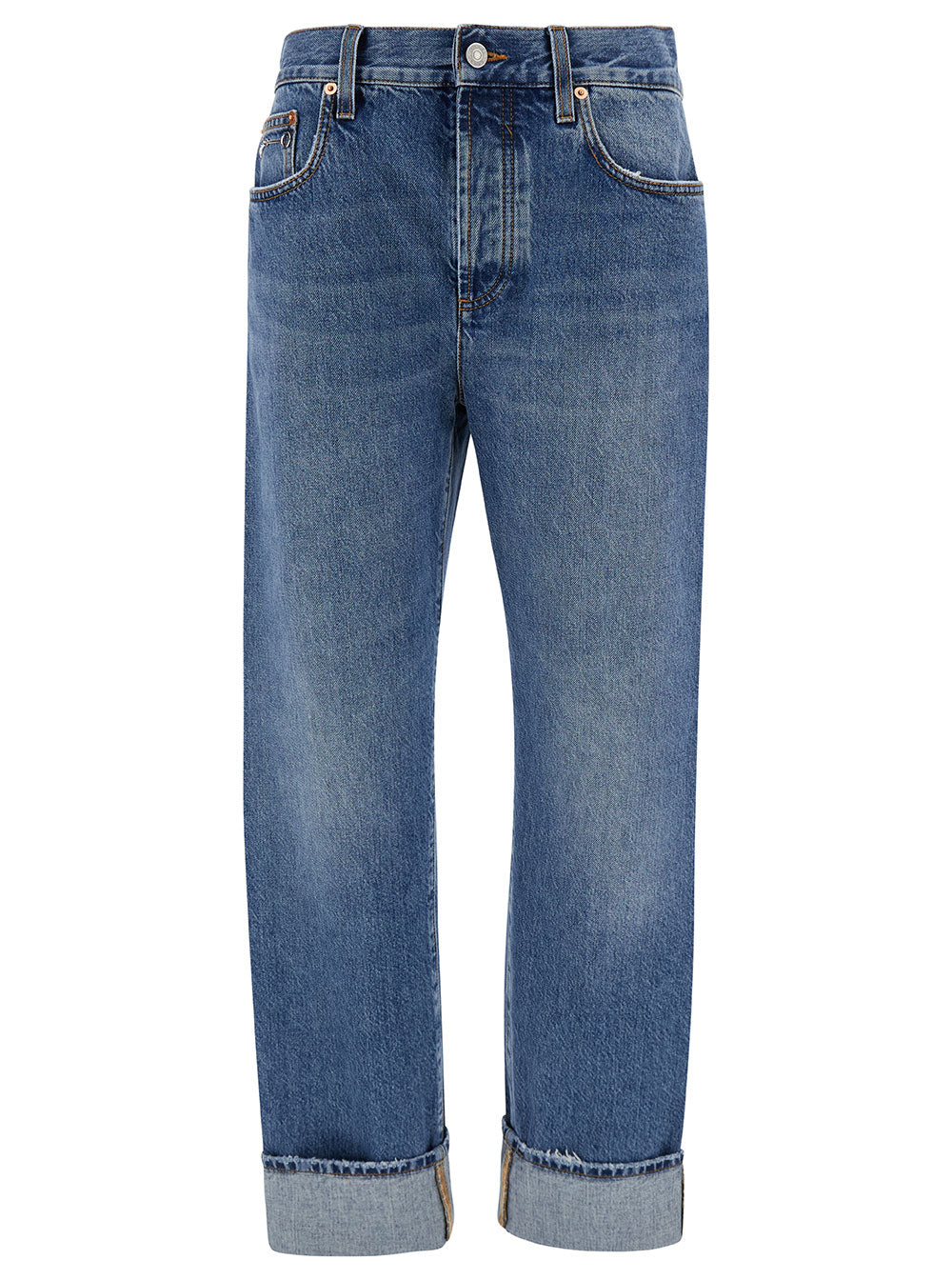 Gucci Women '90'S' Light Blue Jeans With Horsebit Detail And Turn-Up Hem In Cotton Denim Woman GUCCI