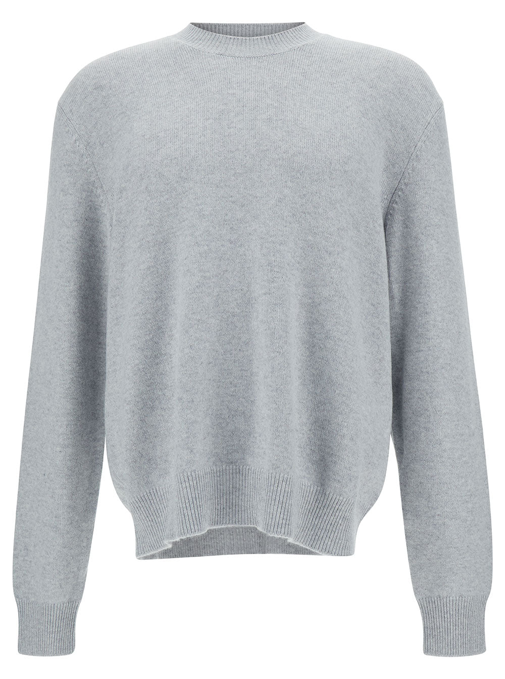 Bottega Veneta Men Grey Pullover With Intrecciato Patch On Elbows In Cashmere Man BOTTEGA VENETA
