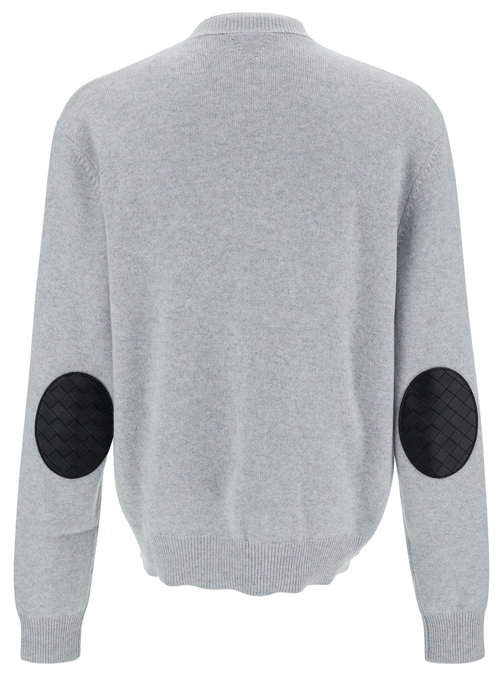 Bottega Veneta Men Grey Pullover With Intrecciato Patch On Elbows In Cashmere Man BOTTEGA VENETA