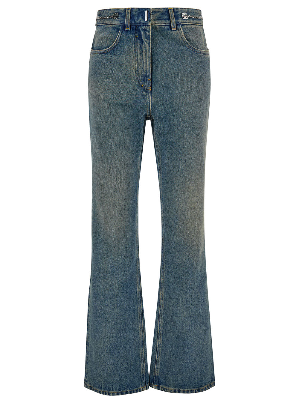 Givenchy Women Light Blue Bootcut Jeans With 4G Detail In Vintage Wash Denim Woman GIVENCHY
