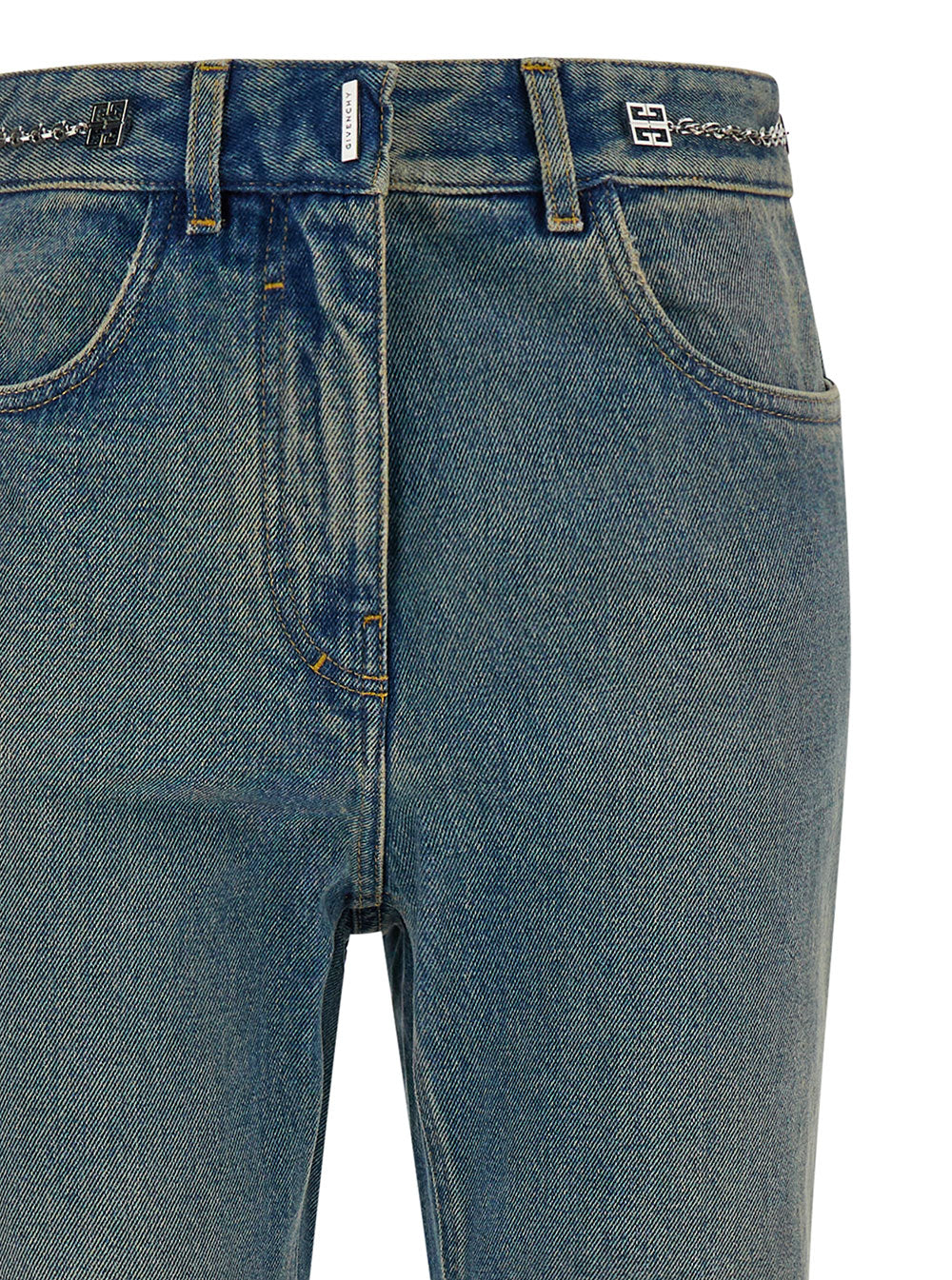 Givenchy Women Light Blue Bootcut Jeans With 4G Detail In Vintage Wash Denim Woman GIVENCHY