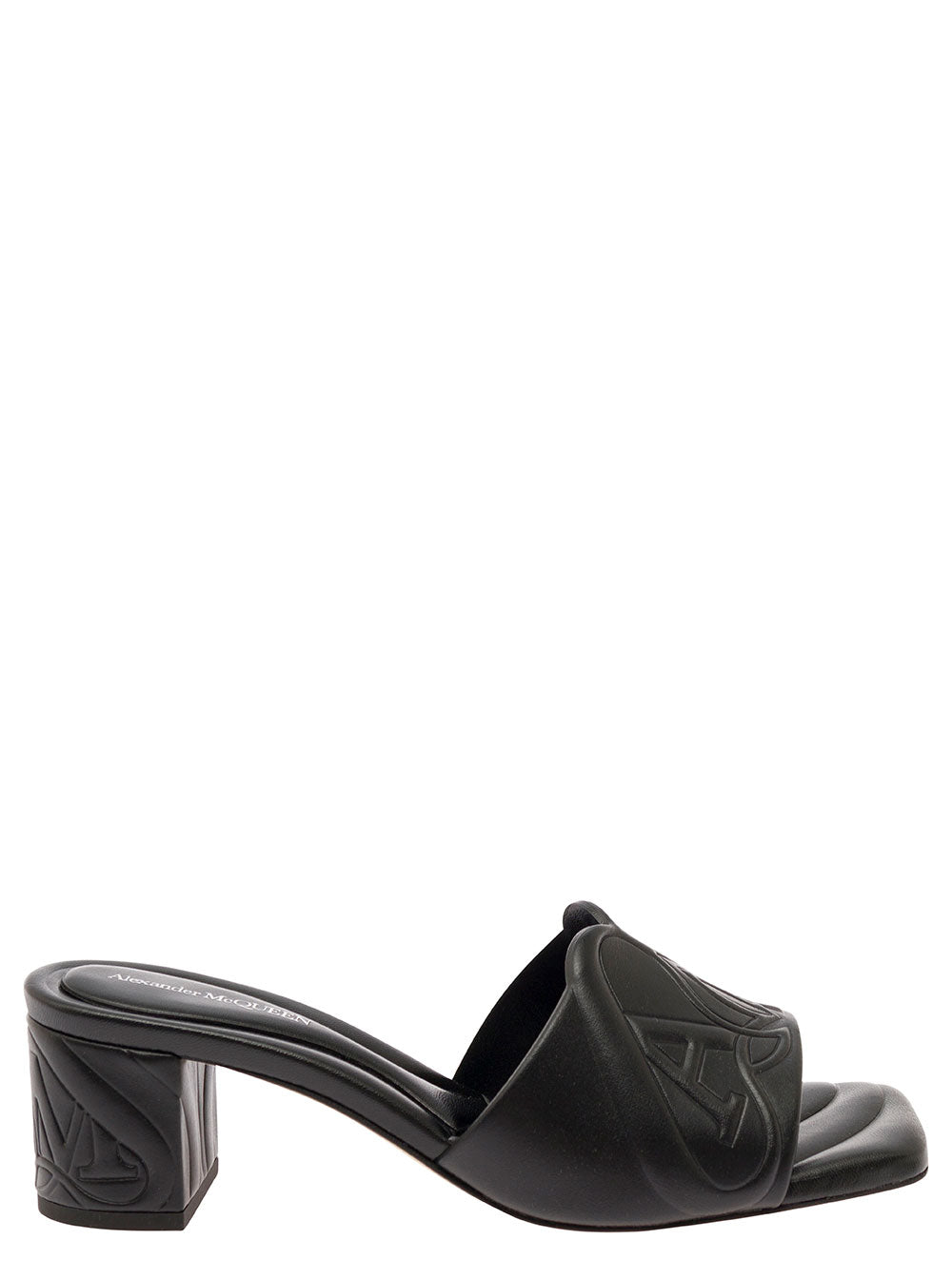 Alexander Mcqueen Women Black Slip-On Sandals With Embossed Logo In Padded Leather Woman ALEXANDER MCQUEEN
