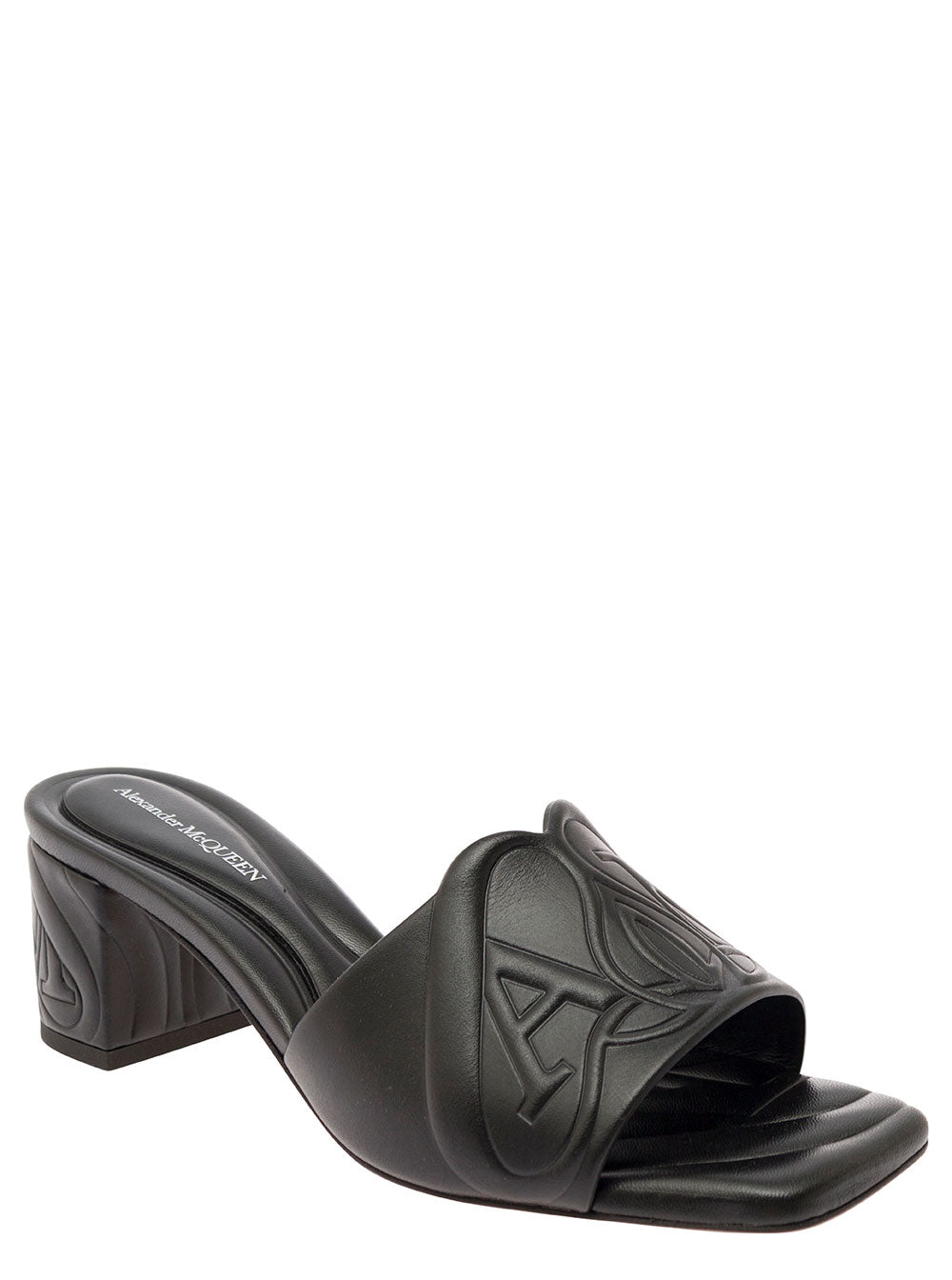 Alexander Mcqueen Women Black Slip-On Sandals With Embossed Logo In Padded Leather Woman ALEXANDER MCQUEEN