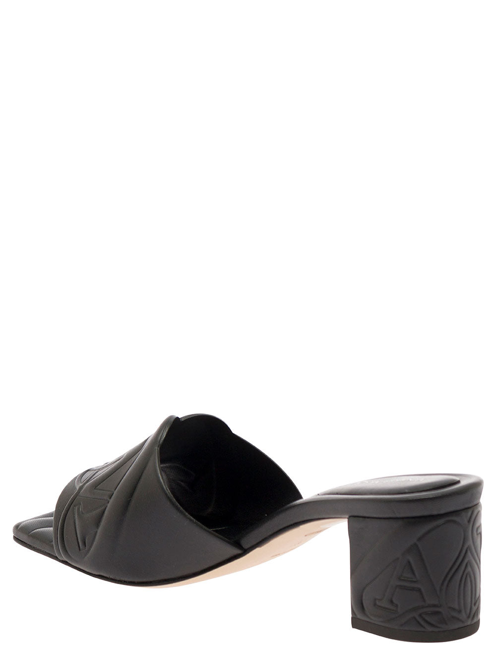Alexander Mcqueen Women Black Slip-On Sandals With Embossed Logo In Padded Leather Woman ALEXANDER MCQUEEN