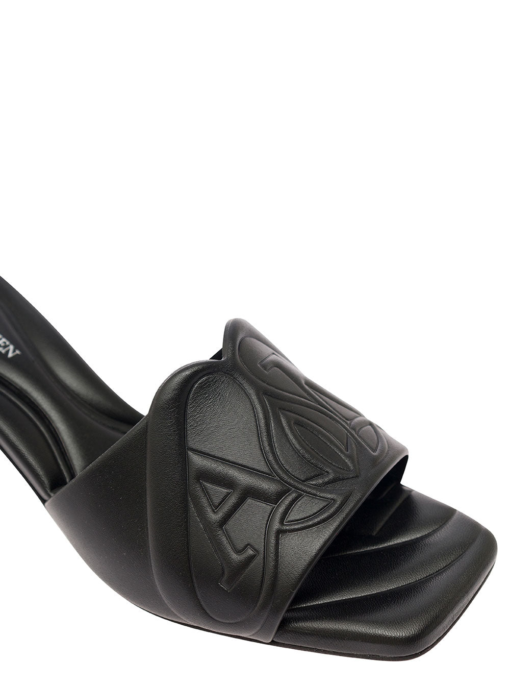 Alexander Mcqueen Women Black Slip-On Sandals With Embossed Logo In Padded Leather Woman ALEXANDER MCQUEEN