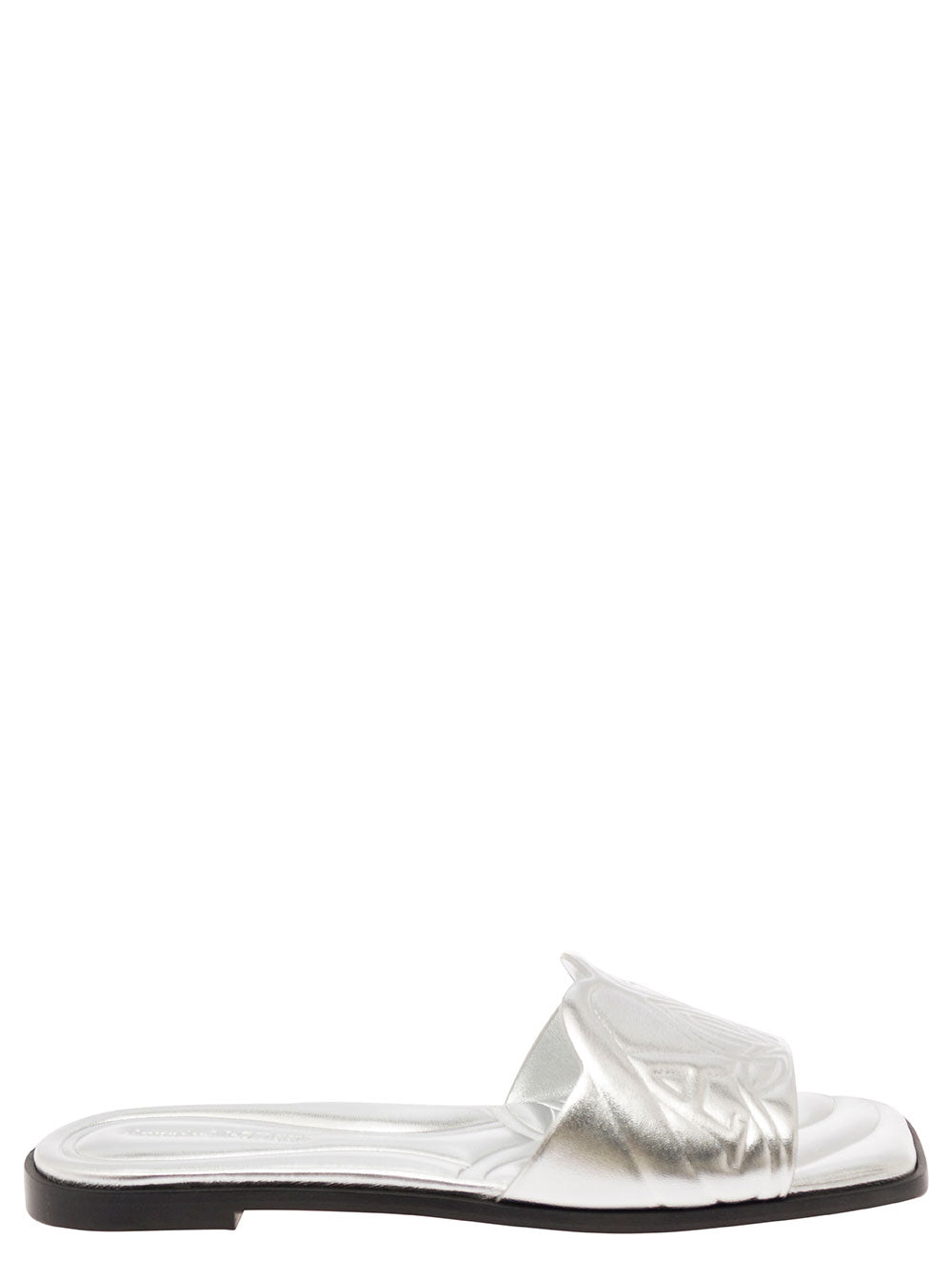 Alexander Mcqueen Women Metallic Flat Sandals With Embossed Motif In Metallic Leather Woman ALEXANDER MCQUEEN