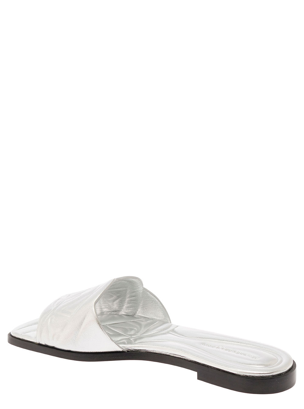 Alexander Mcqueen Women Metallic Flat Sandals With Embossed Motif In Metallic Leather Woman ALEXANDER MCQUEEN