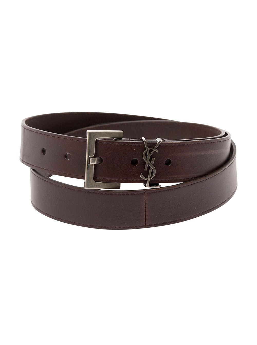 Saint Laurent Men 'Cassandre' Brown Belt With Logo Detail In Leather Man SAINT LAURENT