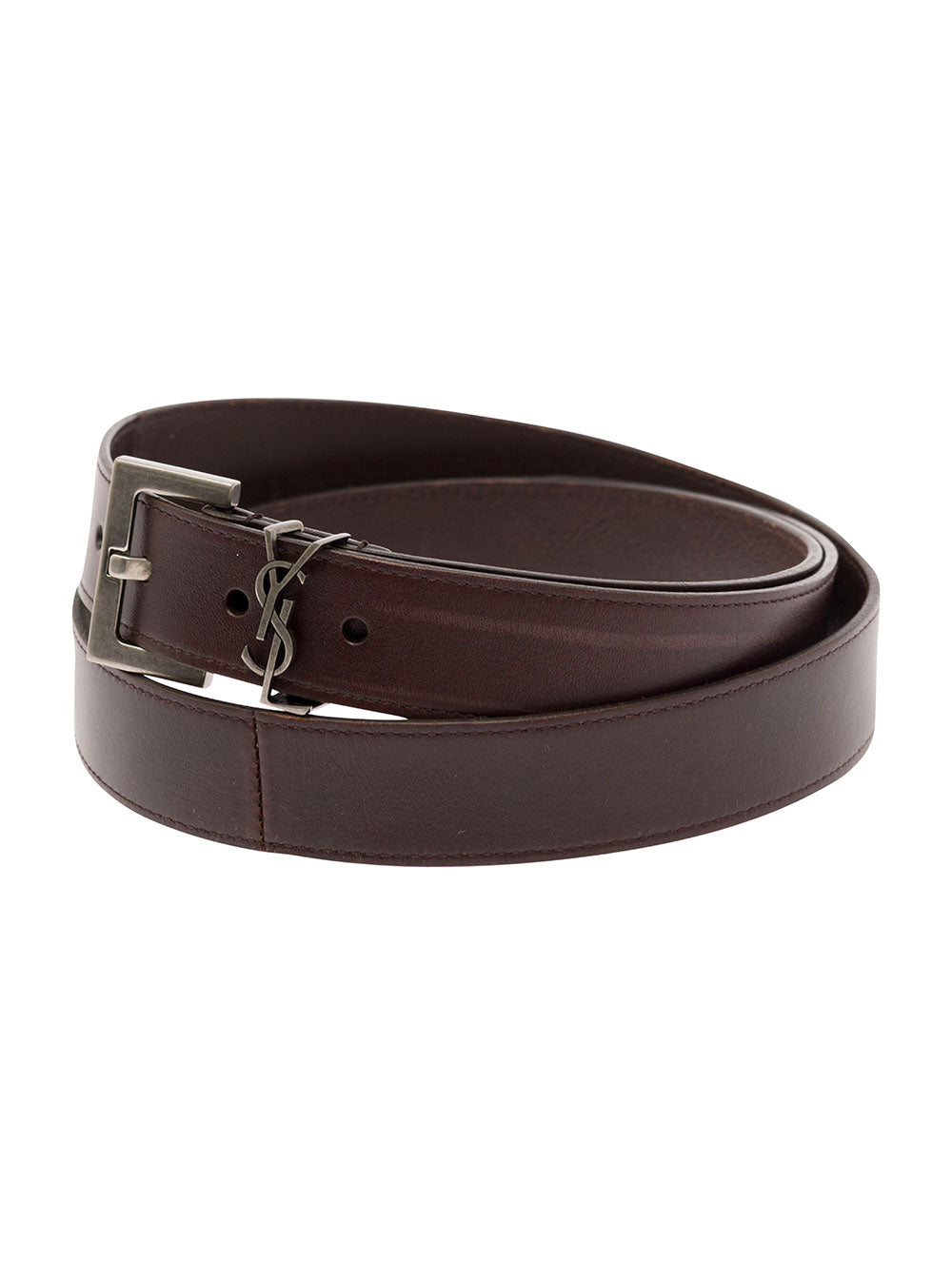 Saint Laurent Men 'Cassandre' Brown Belt With Logo Detail In Leather Man SAINT LAURENT