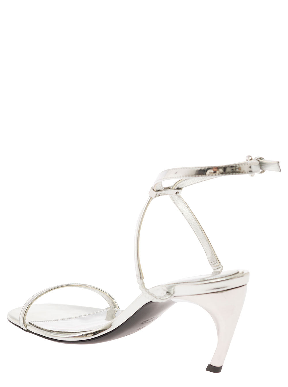 Alexander Mcqueen Women Silver Sandals With Armadillo Heel In Metallic Leather Woman ALEXANDER MCQUEEN