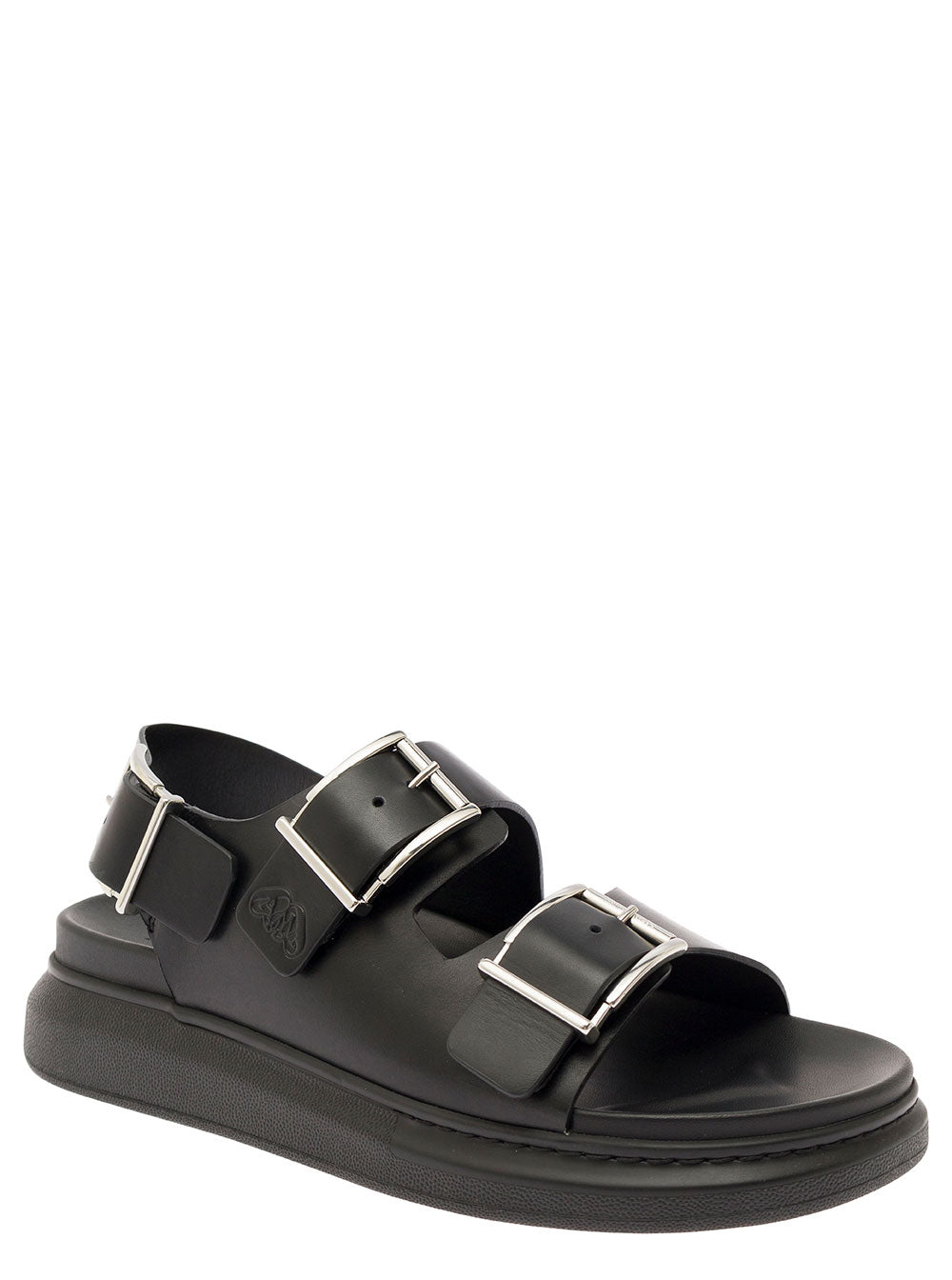 Alexander Mcqueen Men Black Slide Sandals With Embossed Logo In Leather Man ALEXANDER MCQUEEN