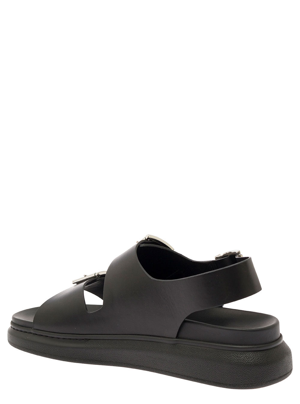 Alexander Mcqueen Men Black Slide Sandals With Embossed Logo In Leather Man ALEXANDER MCQUEEN
