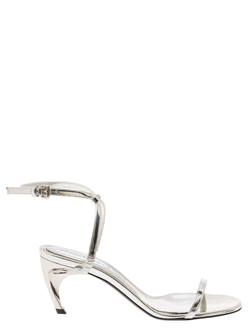 Alexander Mcqueen Women Silver Sandals With Armadillo Heel In Metallic Leather Woman ALEXANDER MCQUEEN