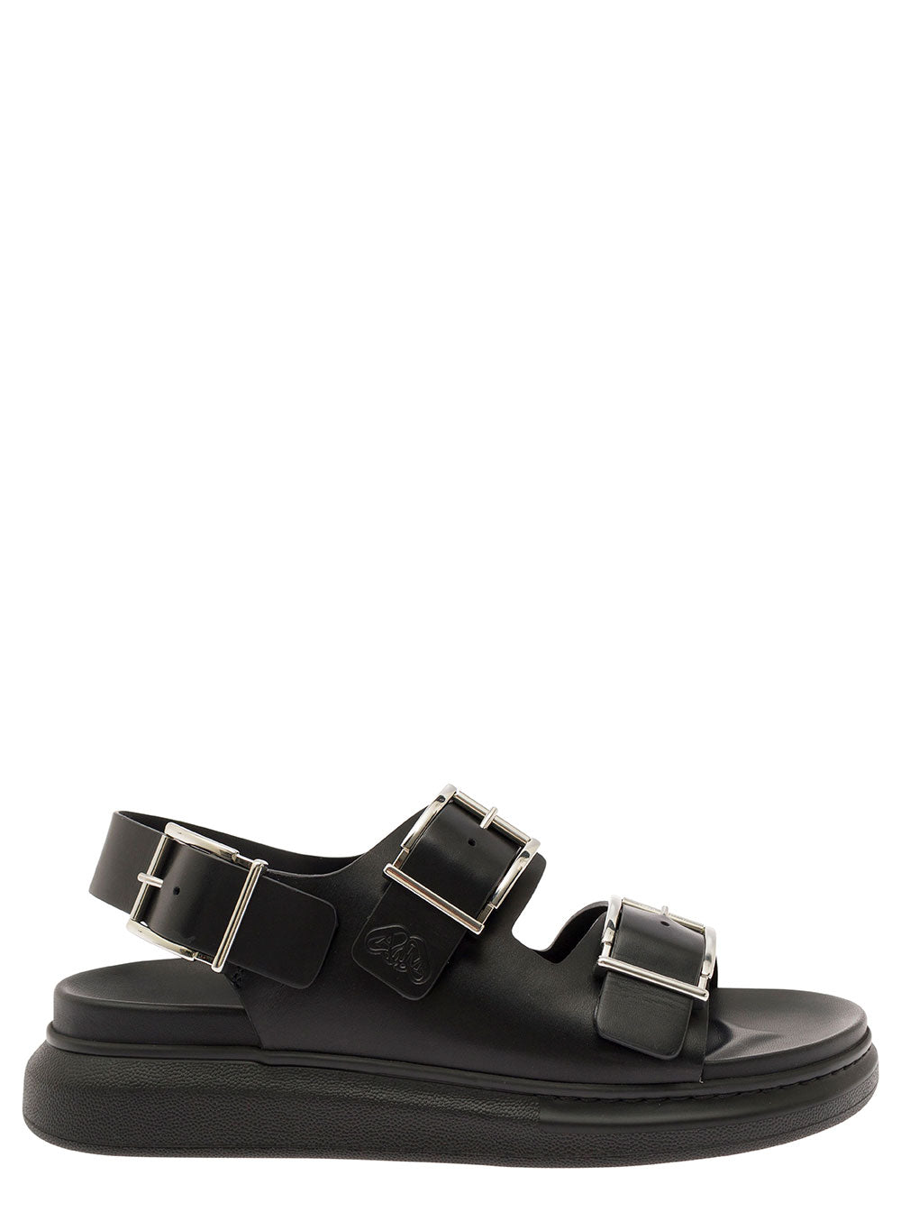 Alexander Mcqueen Men Black Slide Sandals With Embossed Logo In Leather Man ALEXANDER MCQUEEN