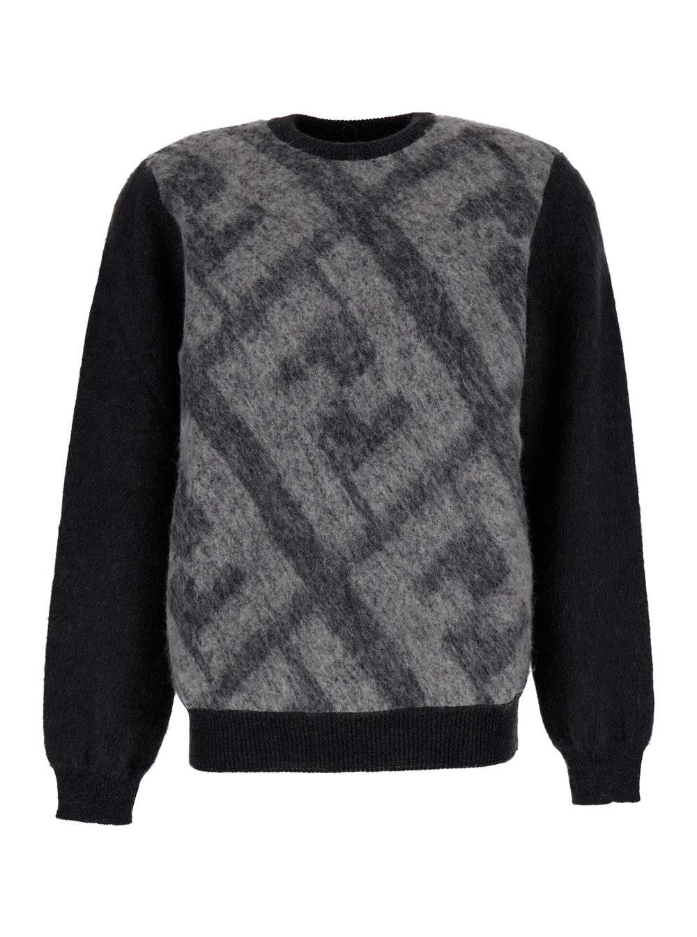 Fendi Men Grey Sweater With Jacquard Ff Motif In Wool Man FENDI