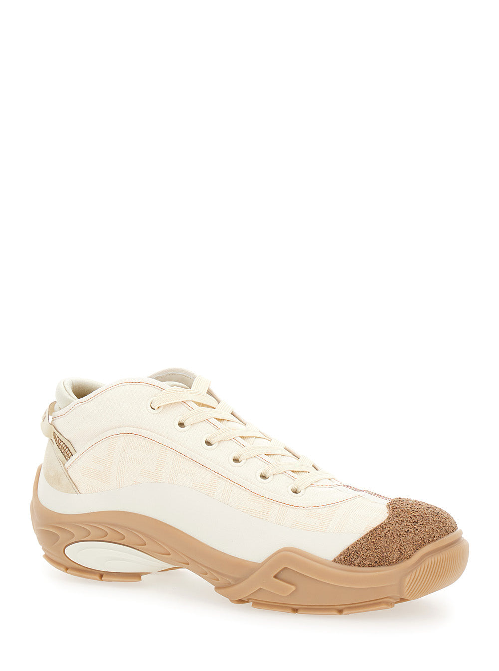 Fendi Men 'Fendi Lab' White Mid Top Sneakers With Fendi Shadow Motif In Cotton Man FENDI