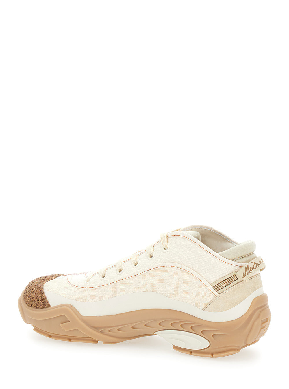 Fendi Men 'Fendi Lab' White Mid Top Sneakers With Fendi Shadow Motif In Cotton Man FENDI