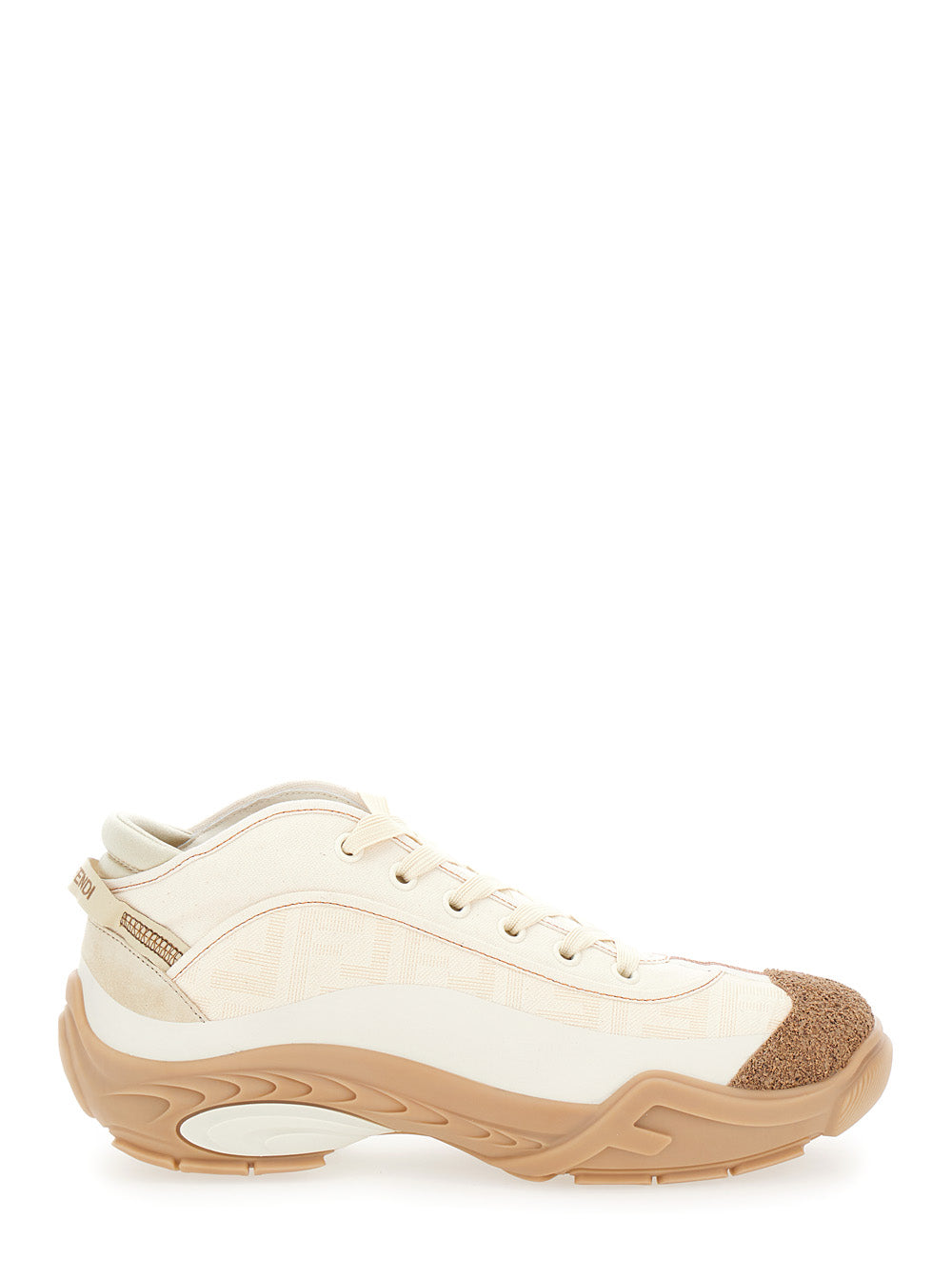 Fendi Men 'Fendi Lab' White Mid Top Sneakers With Fendi Shadow Motif In Cotton Man FENDI
