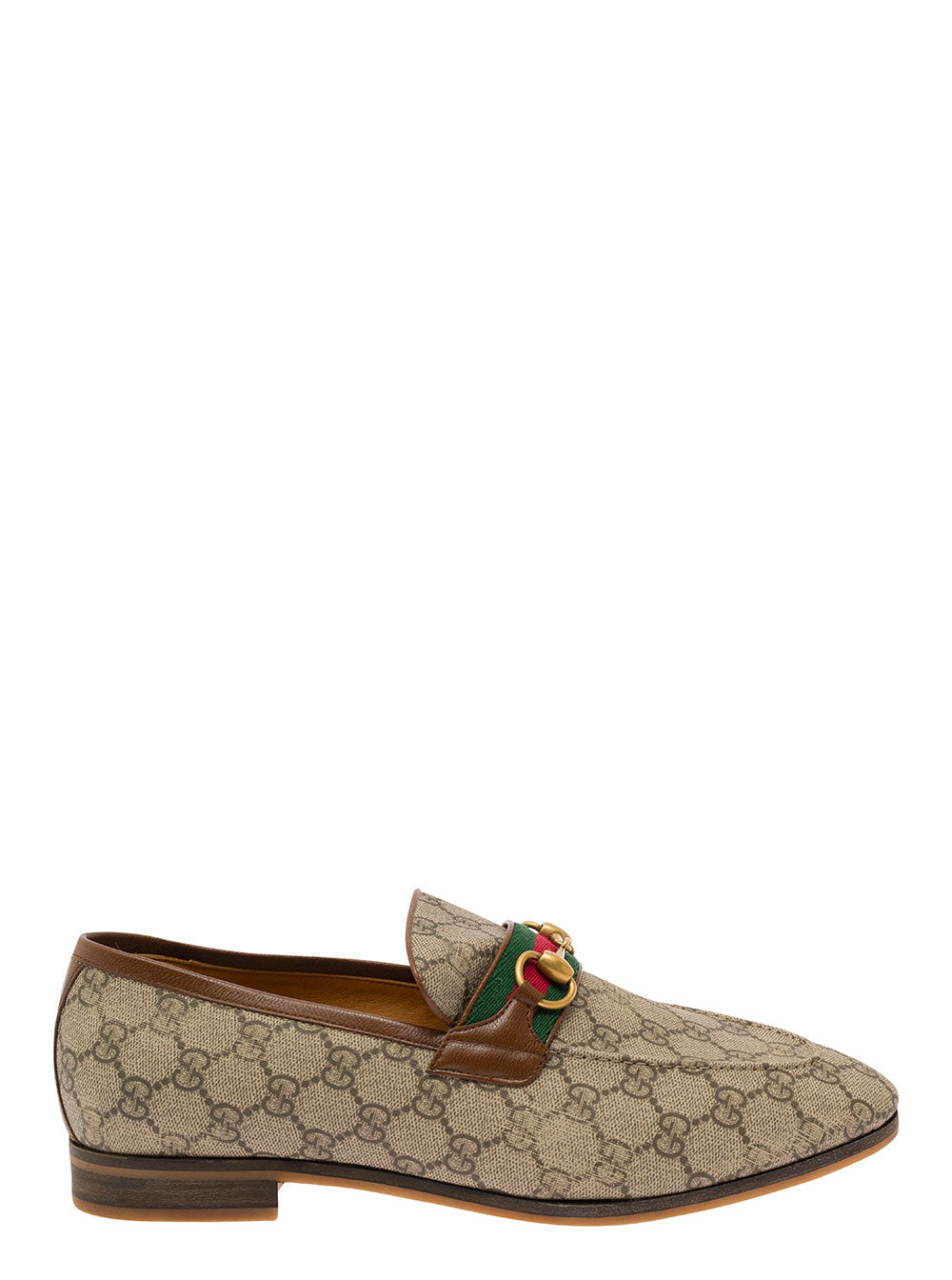 Gucci Men 'Paride' Beige Loafers With Horsebit And Web Detail In Gg Supreme Canvas Man GUCCI