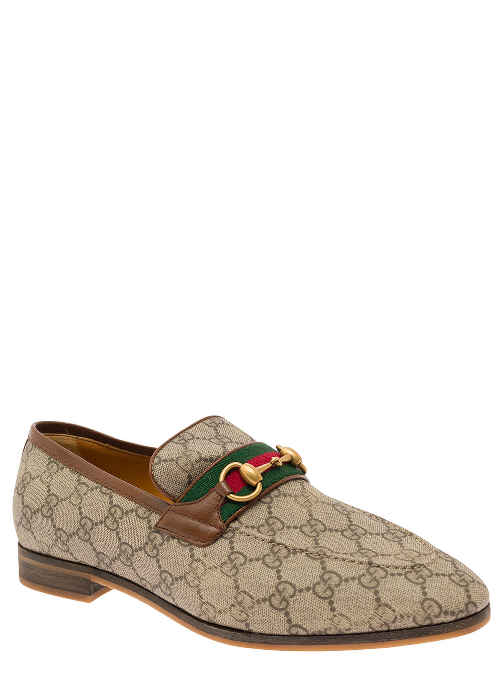 Gucci Men 'Paride' Beige Loafers With Horsebit And Web Detail In Gg Supreme Canvas Man GUCCI