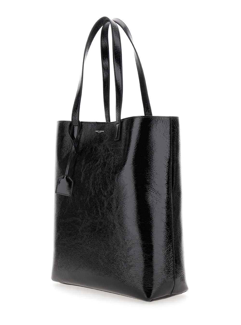 Saint Laurent Men 'Bold' Black Tote Bag With Embossed Logo In Coated Crinkled Leather Man SAINT LAURENT