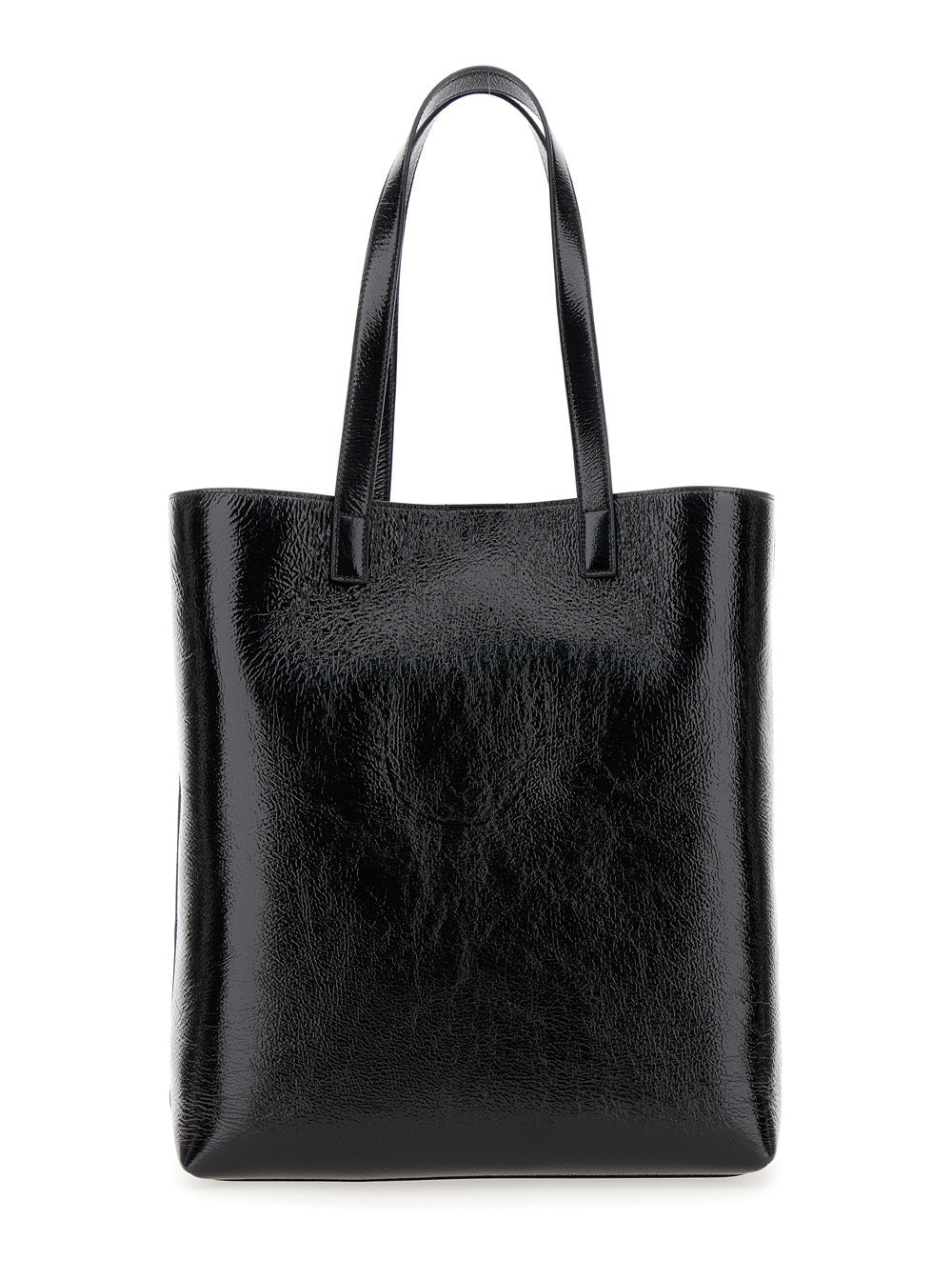 Saint Laurent Men 'Bold' Black Tote Bag With Embossed Logo In Coated Crinkled Leather Man SAINT LAURENT