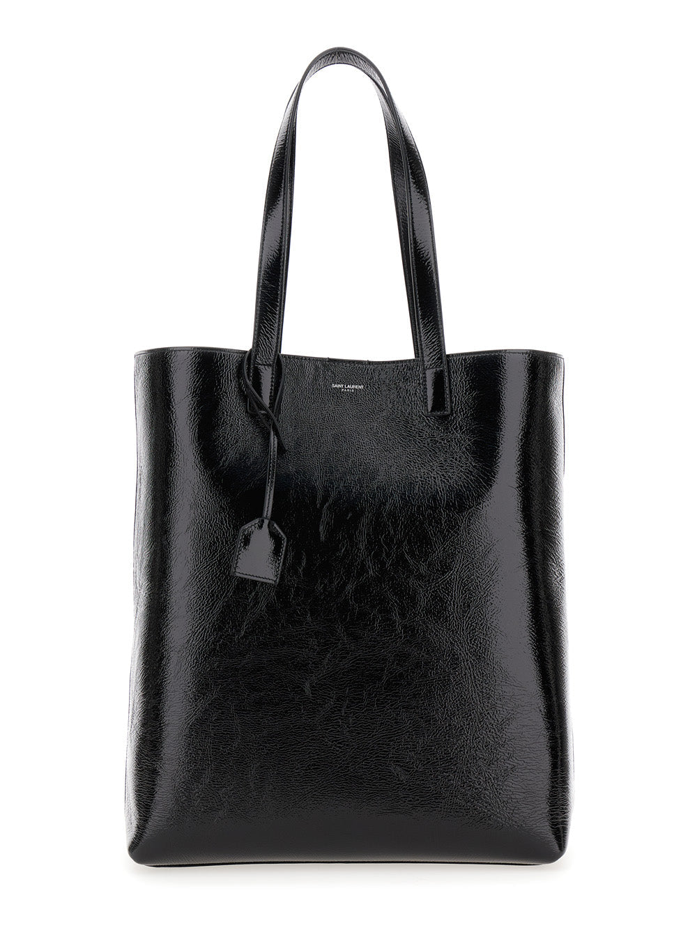 Saint Laurent Men 'Bold' Black Tote Bag With Embossed Logo In Coated Crinkled Leather Man SAINT LAURENT