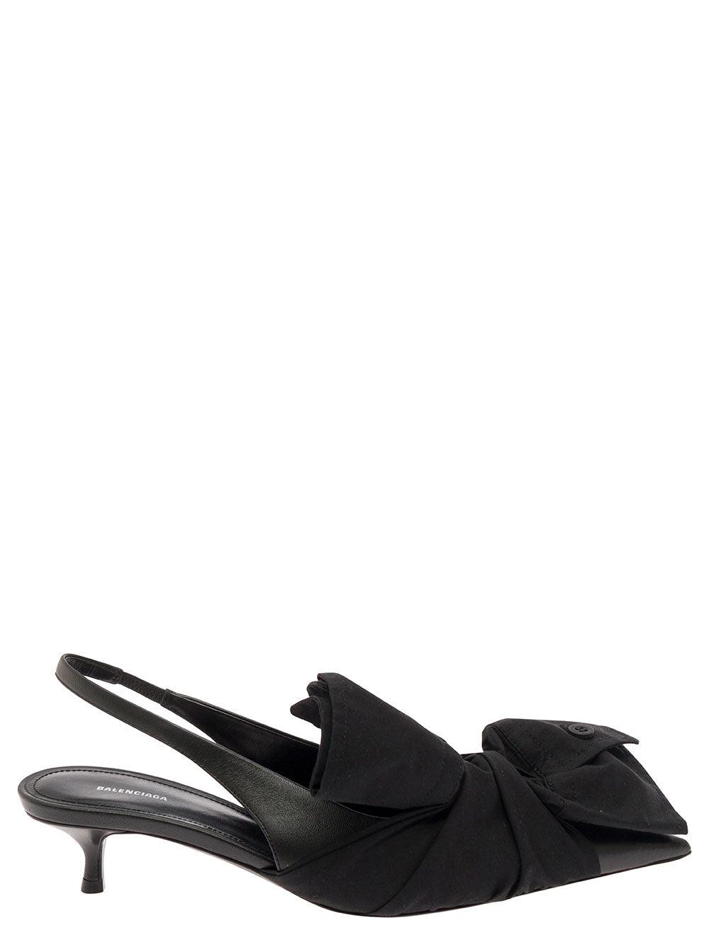 Balenciaga Women Black Slingback Pumps With Knot Detail In Leather And Cotton Woman BALENCIAGA
