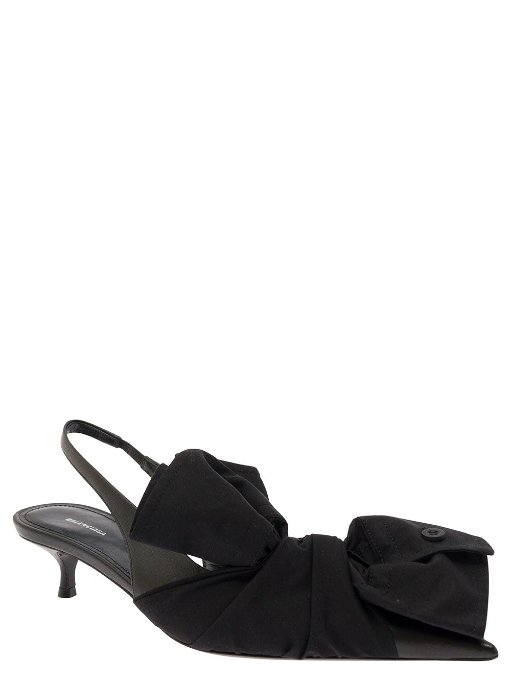Balenciaga Women Black Slingback Pumps With Knot Detail In Leather And Cotton Woman BALENCIAGA