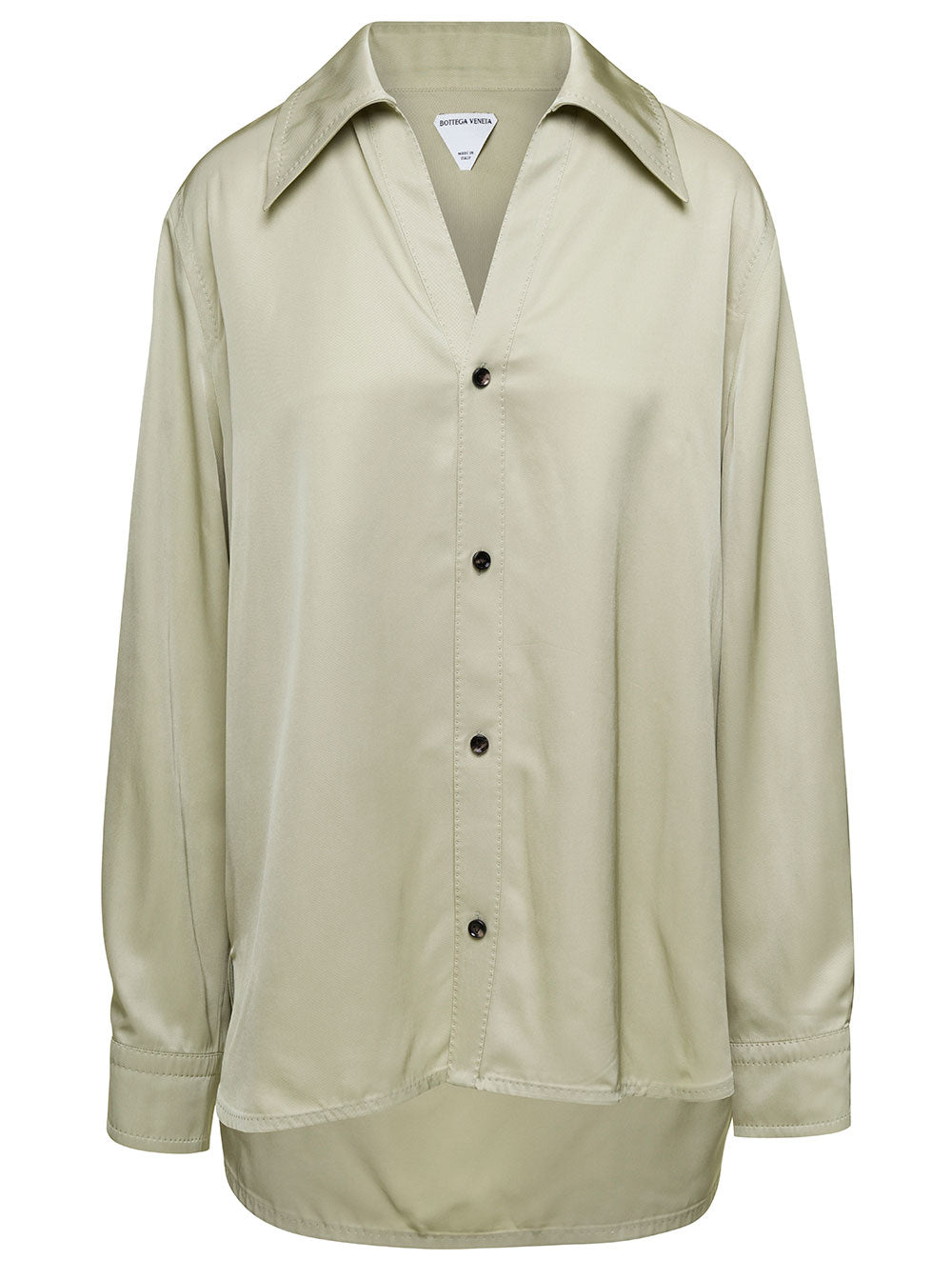 Bottega Veneta Women Oversized Green Shirt With Maxi Collar In Fluid Viscose Woman BOTTEGA VENETA
