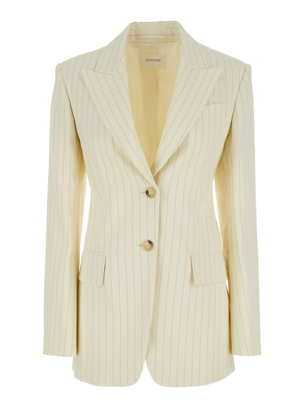 Sportmax Women Cream White Aversa Single-Breasted Striped Blazer In Ramie Woman SPORTMAX