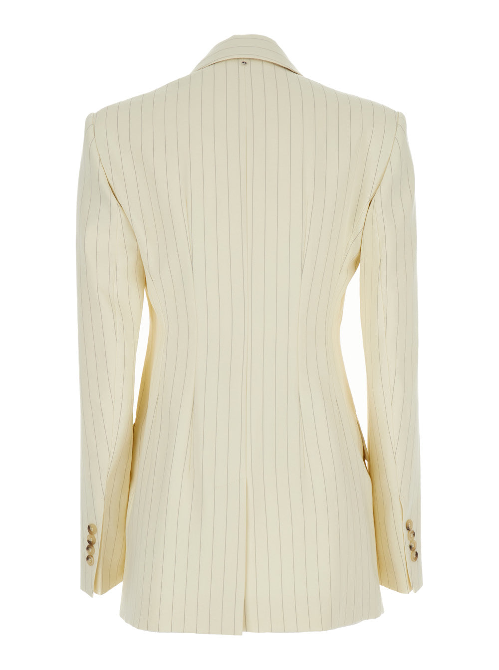 Sportmax Women Cream White Aversa Single-Breasted Striped Blazer In Ramie Woman SPORTMAX