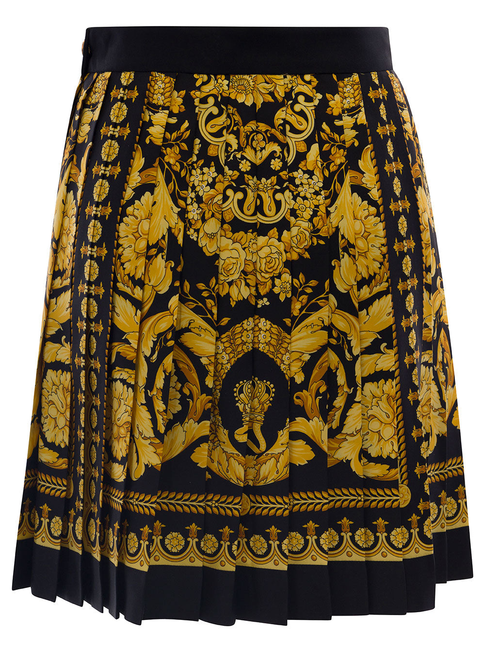 Versace Women Black And Golden Pleated Skirt With Baroque Print All-Over In Silk Woman VERSACE